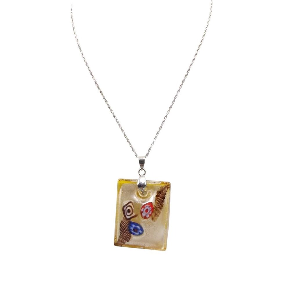 Dichroic Art Glass Millefiori Pendant with 18K White Gold Plating on Dainty Ster